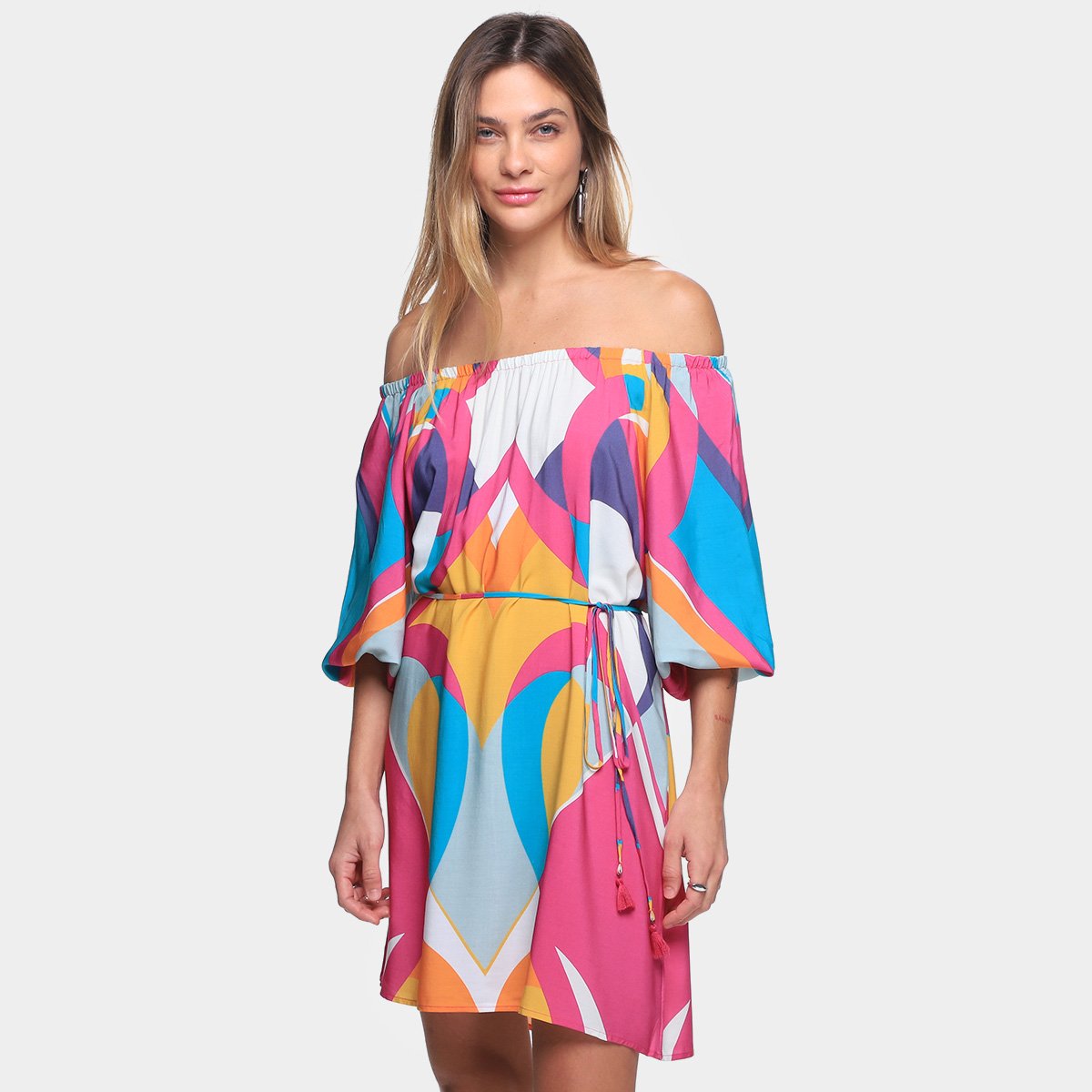 Vestido Curto Oh, Boy! Estampado Ombro a Ombro Feminino - Estampado Menor preço em Vestido Curto Oh, Boy! Estampado Ombro a Ombro Feminino - Estampado