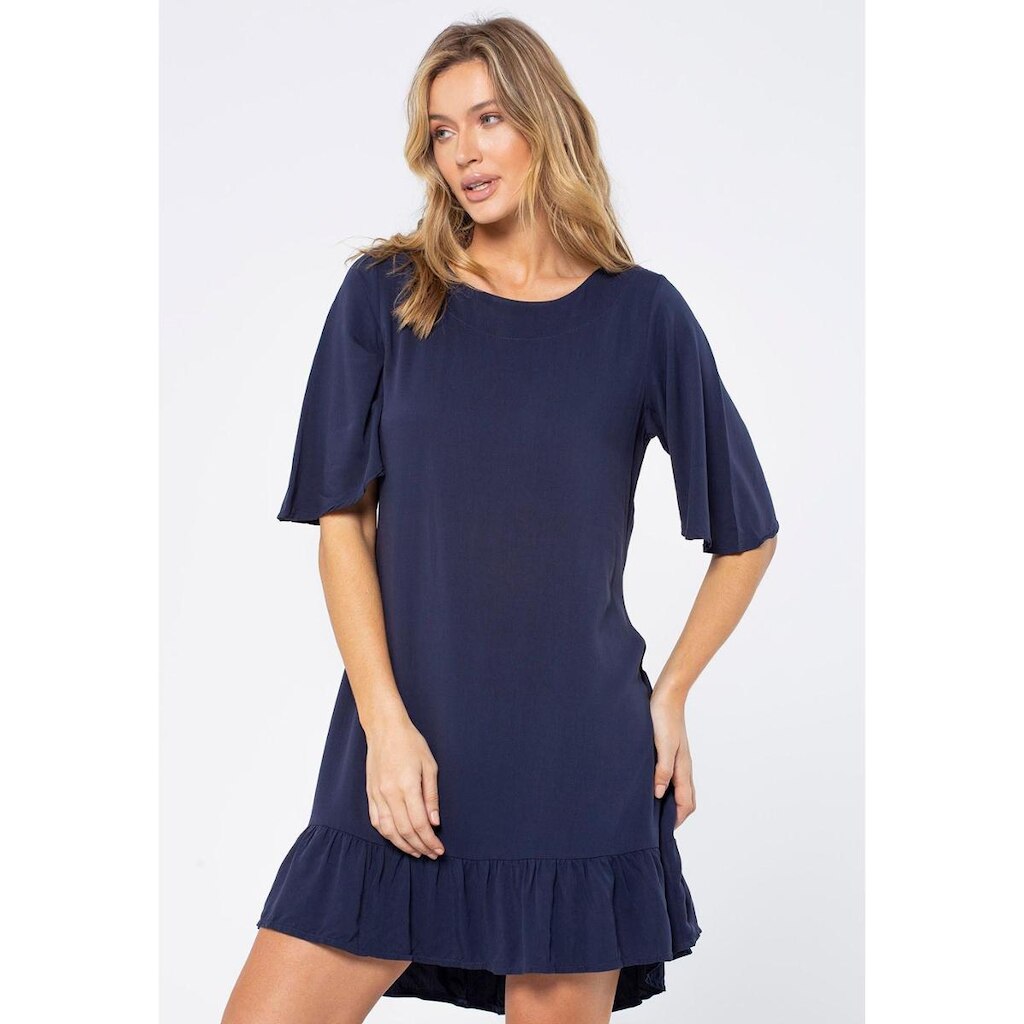 Vestido Curto Viscose Babado Azul Marinho - GG - Veste do 46 ao 48