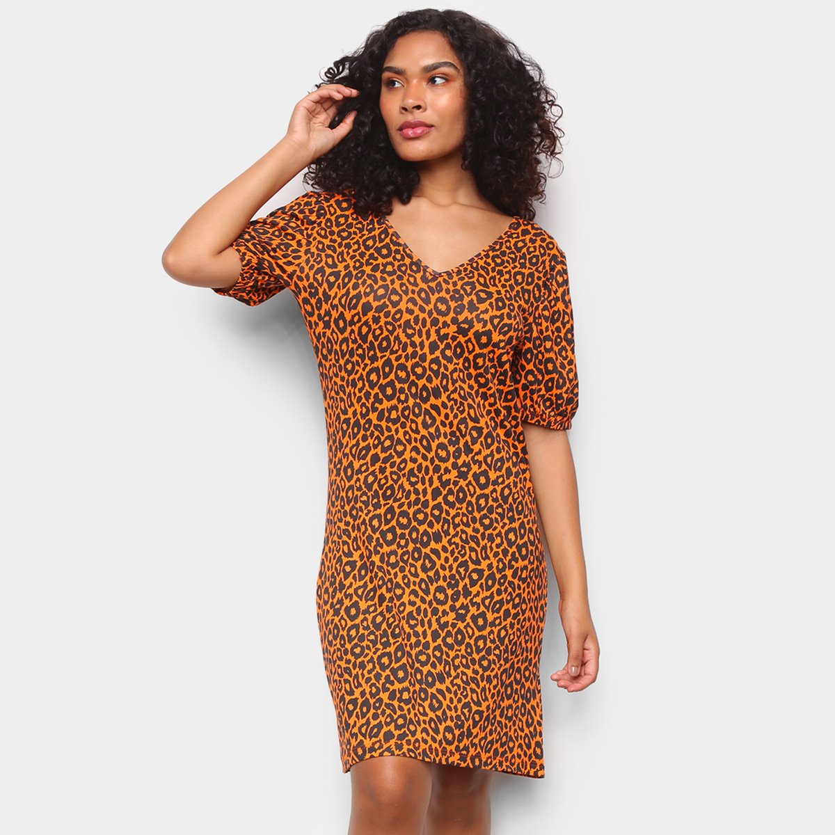 Vestido Curto Volare Decote V Feminino - Onça Menor preço em Vestido Curto Volare Decote V Feminino - Onça