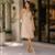 Vestido Curto/Midi Canelado em Viscose com Decote V e Detalhe Franzido no Busto Cereja Rosa - Bege