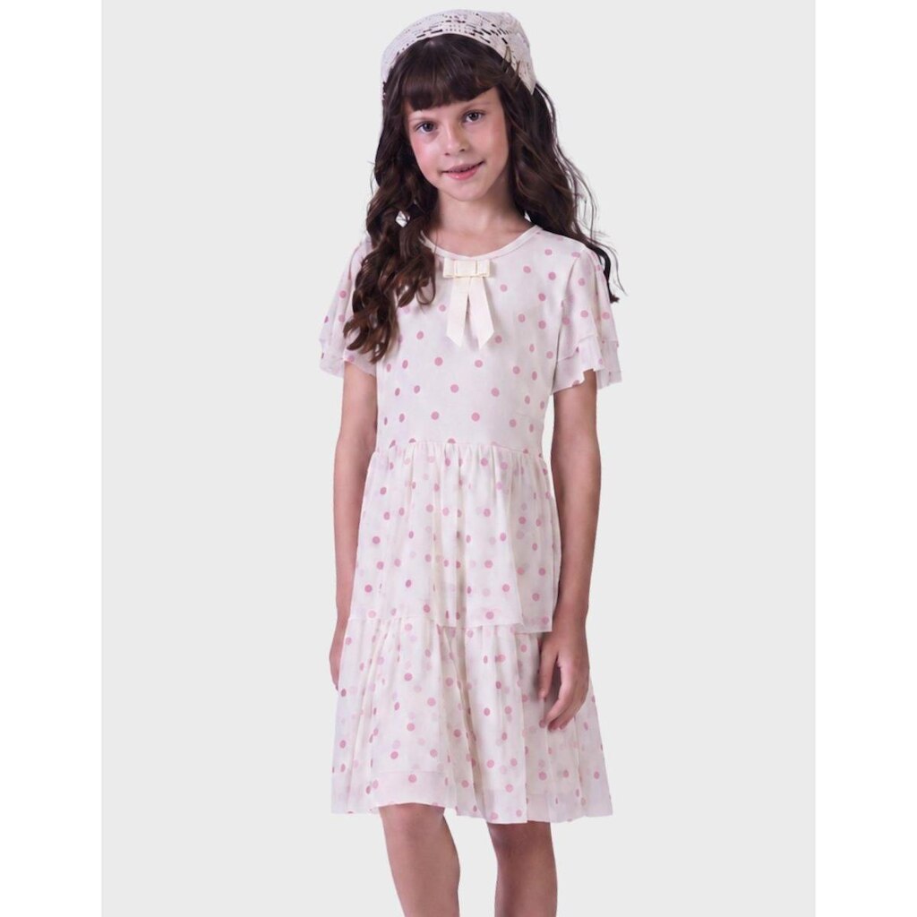Vestido Dalmata Estilo Crepe E Tule Detlahes Em Pontos Estilosos No Estilo Verão Menina 4 a 14