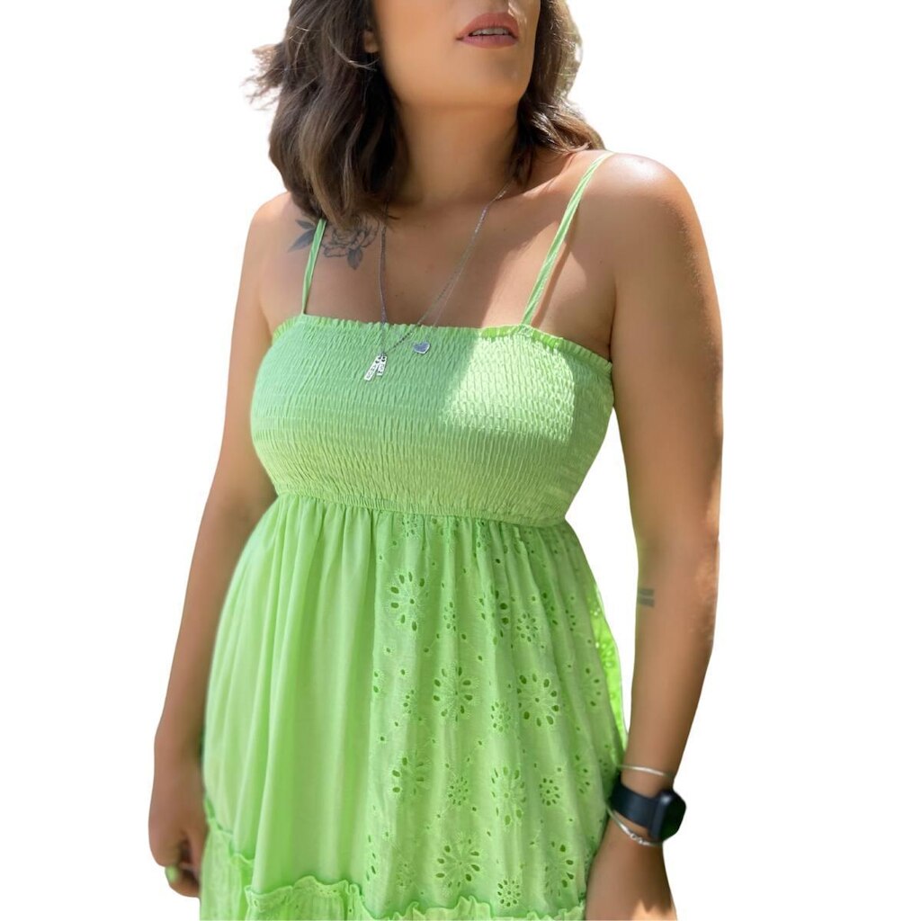 Vestido de Alça Longo com Laise Verde