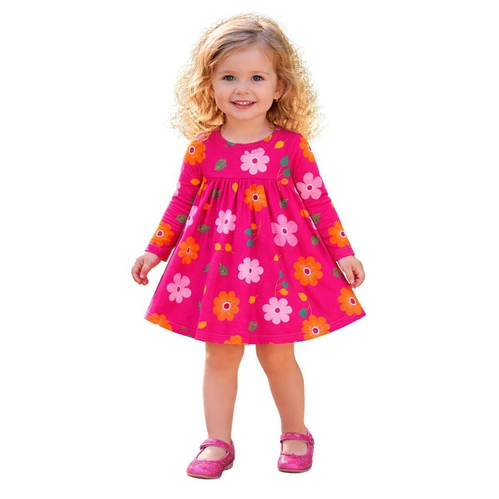 Vestido De Manga Longa Infantil Bebe Menina Flores Kyly