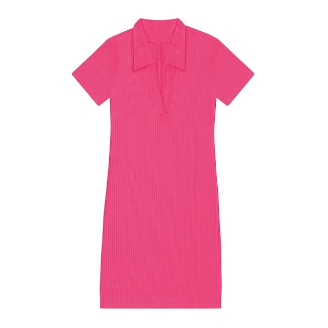 Vestido De Ribana Canelado Feminino Endless Rosa