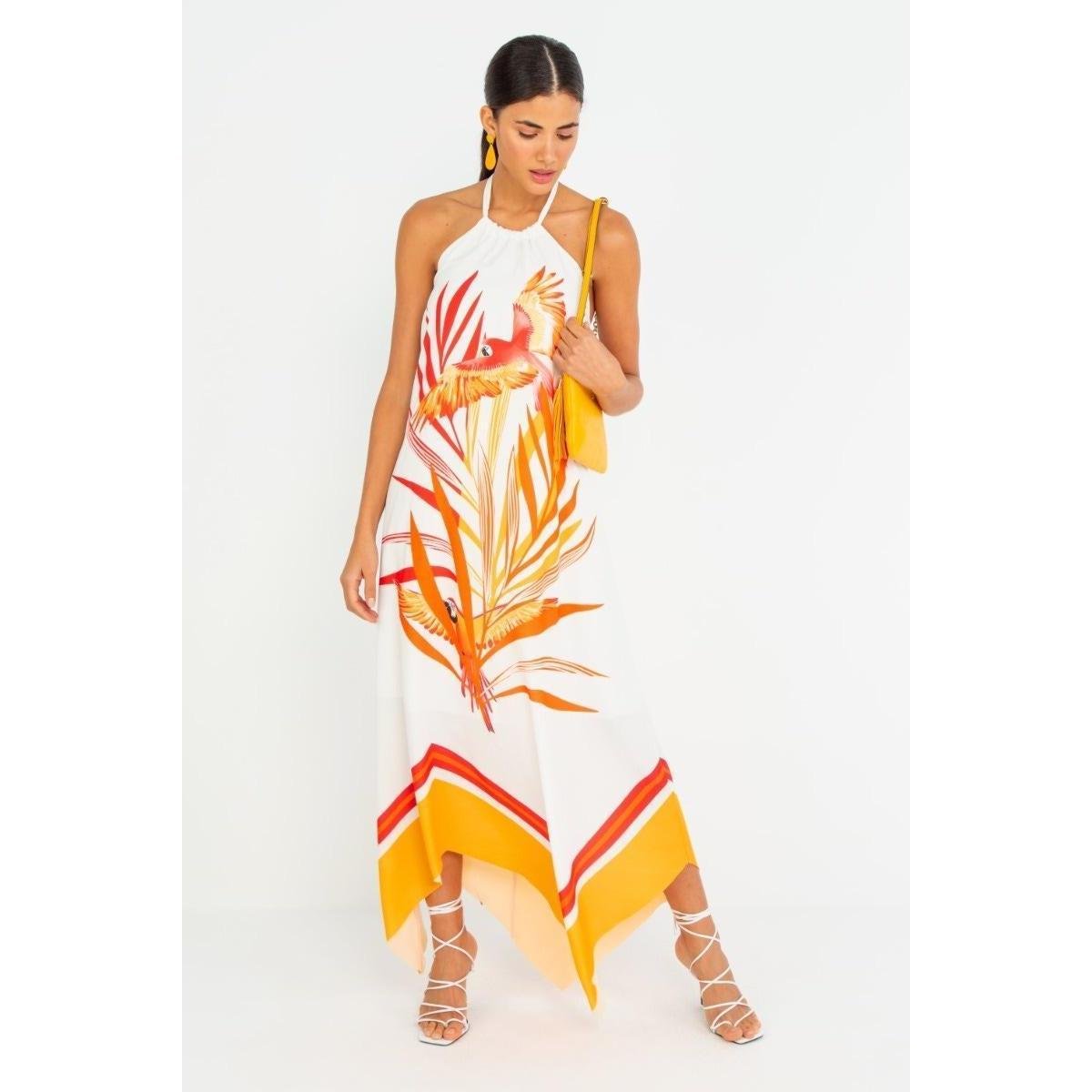 Vestido Dimy Feminino Midi Frente Única Assimétrico Com Amarração - Laranja Menor preço em Vestido Dimy Feminino Midi Frente Única Assimétrico Com Amarração - Laranja