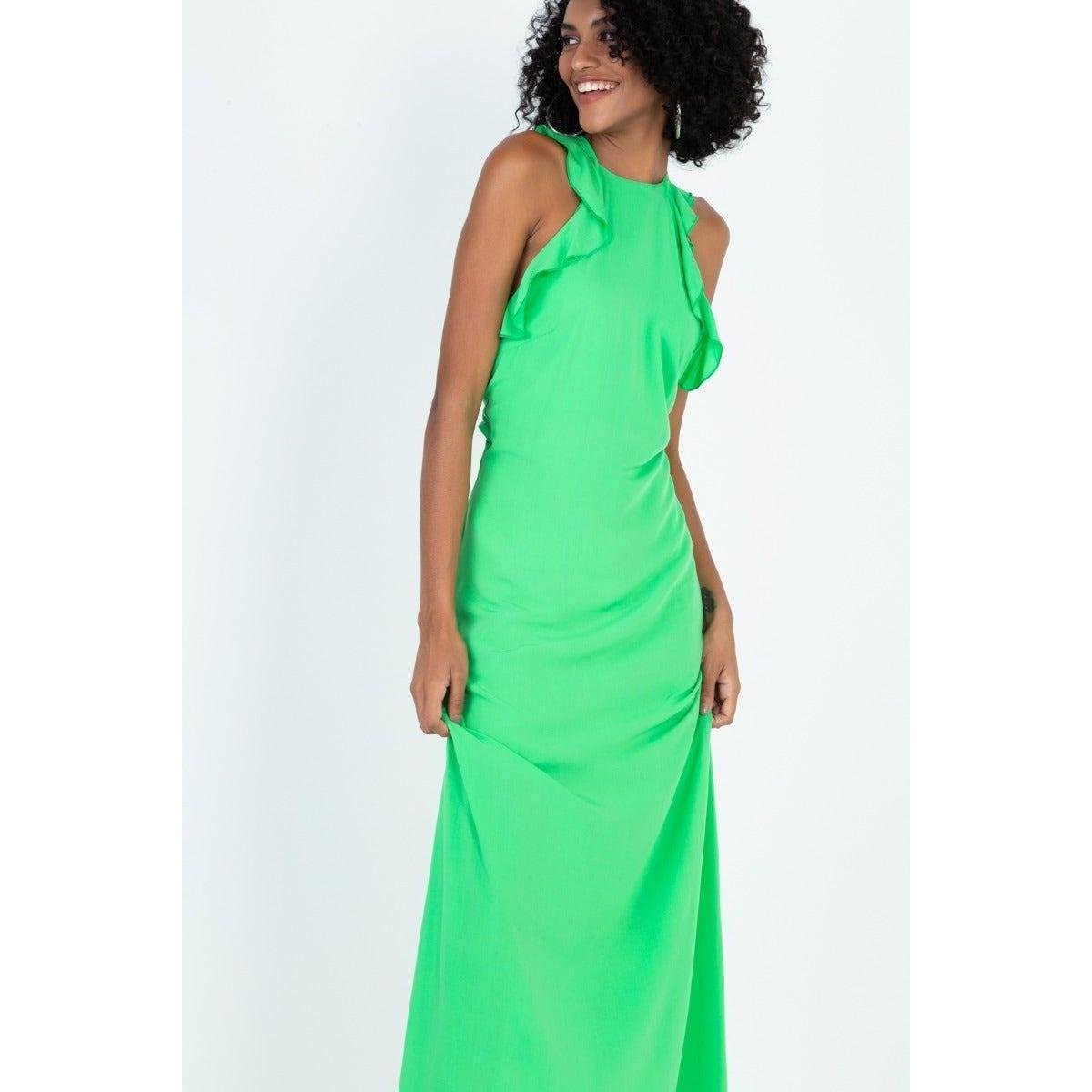 VESTIDO DIMY LONGO COM BABADOS E AMARRAÇÃO - Verde Menor preço em VESTIDO DIMY LONGO COM BABADOS E AMARRAÇÃO - Verde