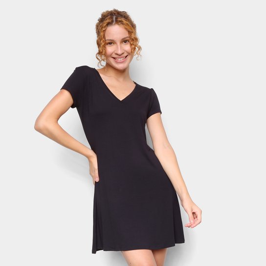 Vestido Dooplex Evasê Gola V - Preto