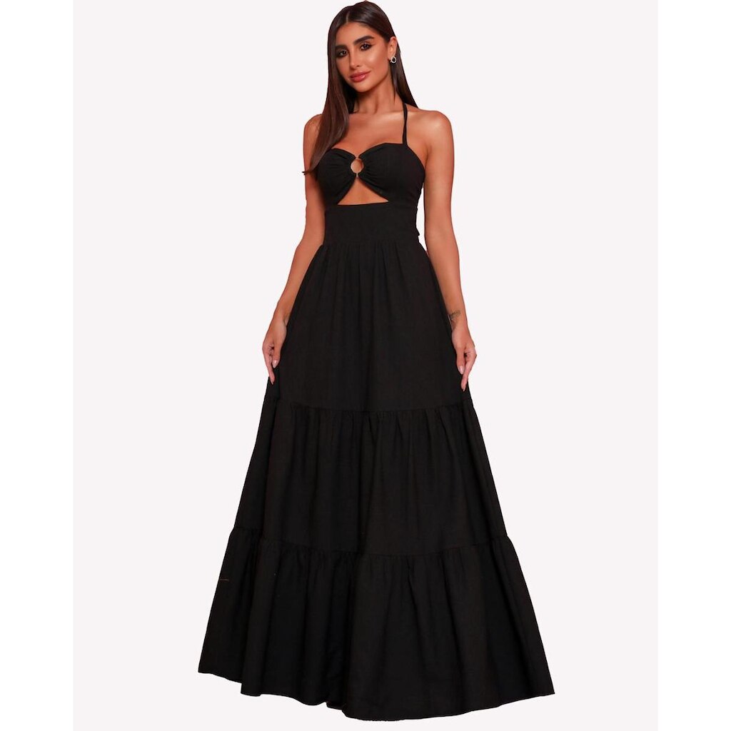 Vestido Dot Clothing Longo Argola no Busto Preto - G
