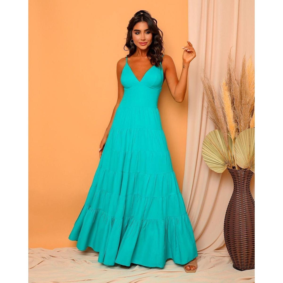 Vestido Dot longo saia godê de alça Verde P Zattini