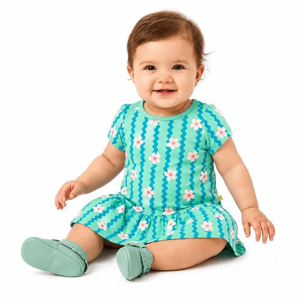 Vestido e Calcinha Bebê Flor e Ondinha Cacto Alphabeto