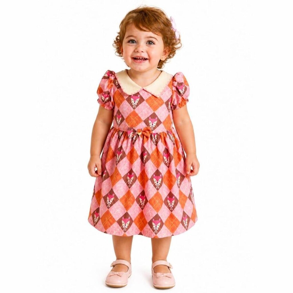 Vestido e Calcinha Bebê Minha Fofura Alphabeto Rosa e Marrom