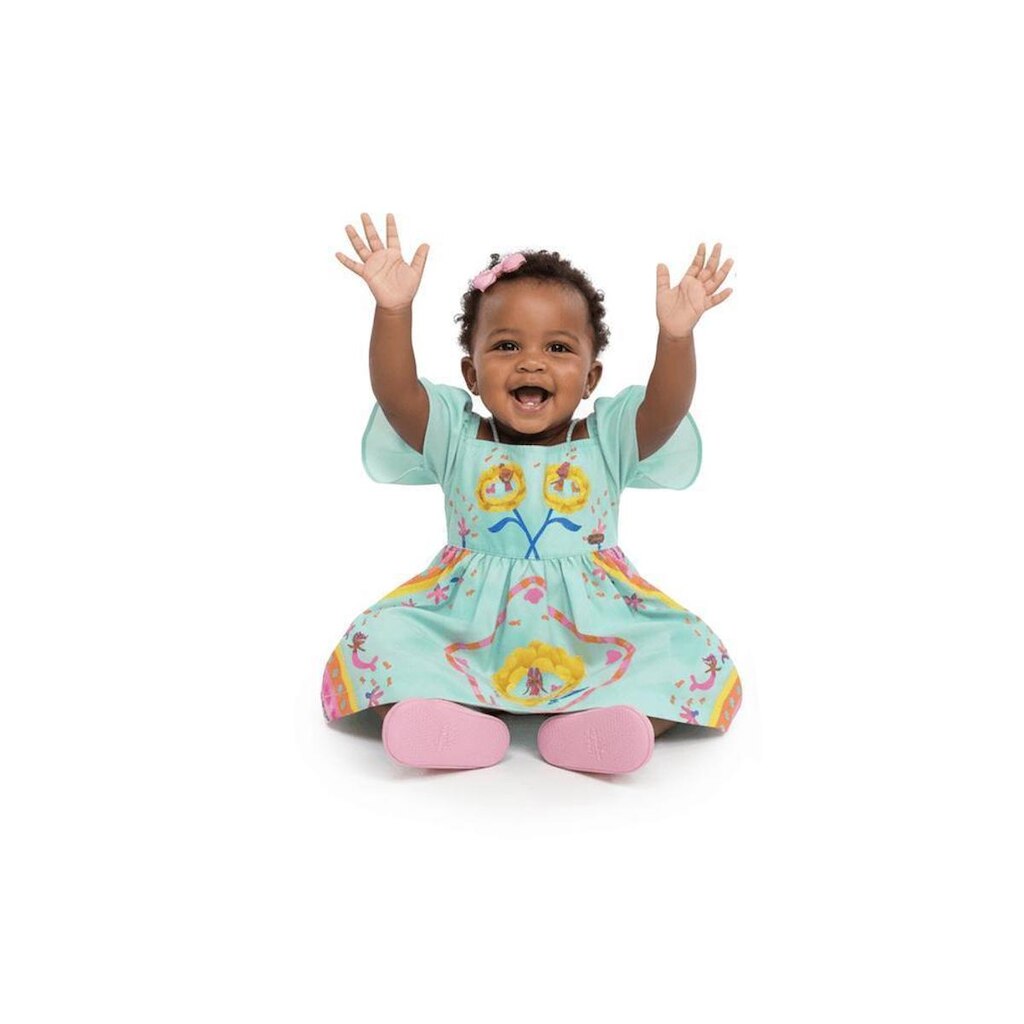 Vestido e Calcinha Bebê Mundo Encantado Alphabeto Verde Agua