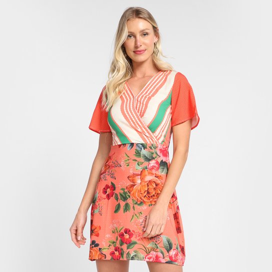 Vestido Efa Curto Estampado - Laranja