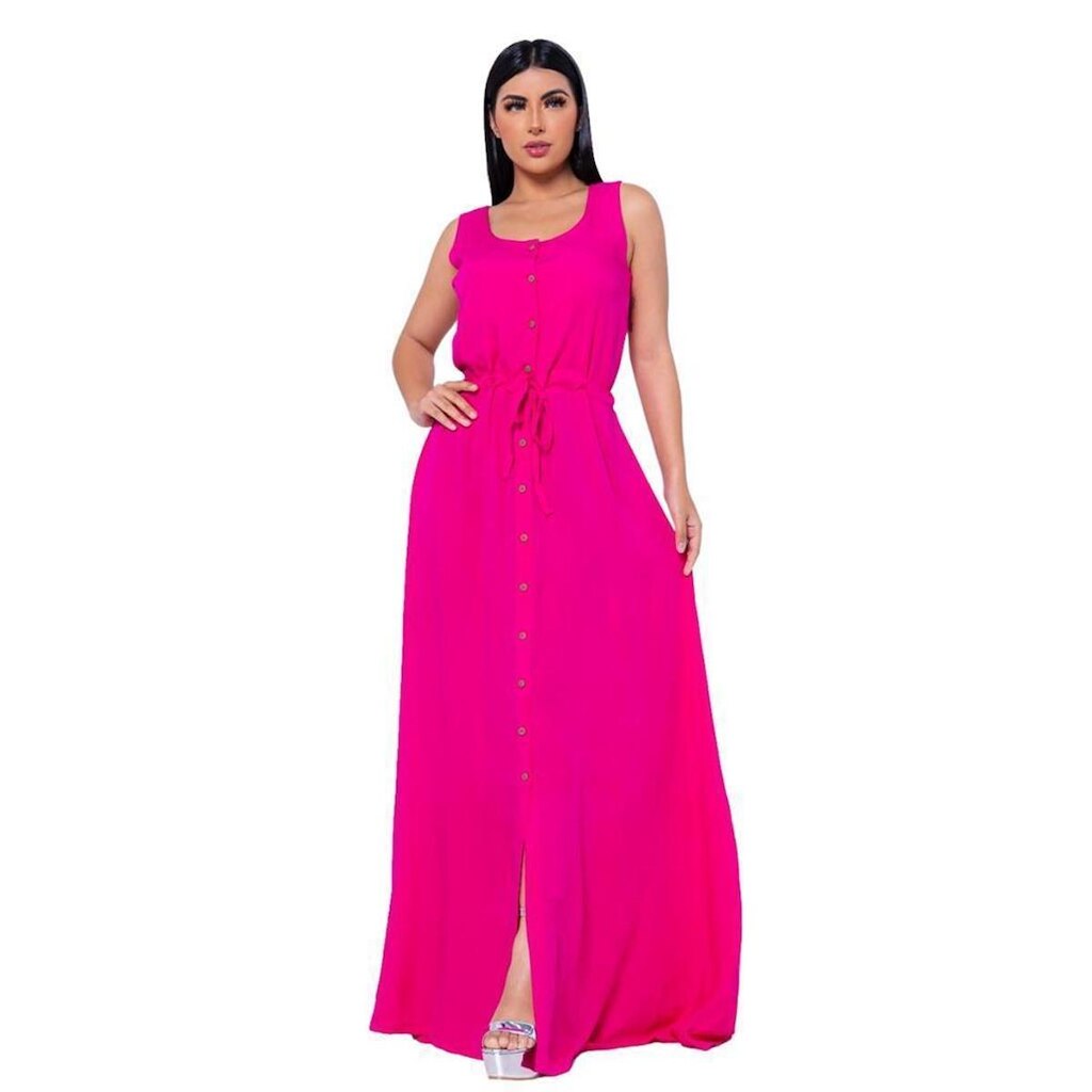 Vestido Elegância Feminina Versátil Longo de Alça Vestidos de Festas Rosa Casual Moda Elegancia