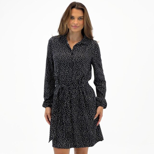 Vestido Endless Poá Curto Manga Longa em Malha com Cinto Feminino