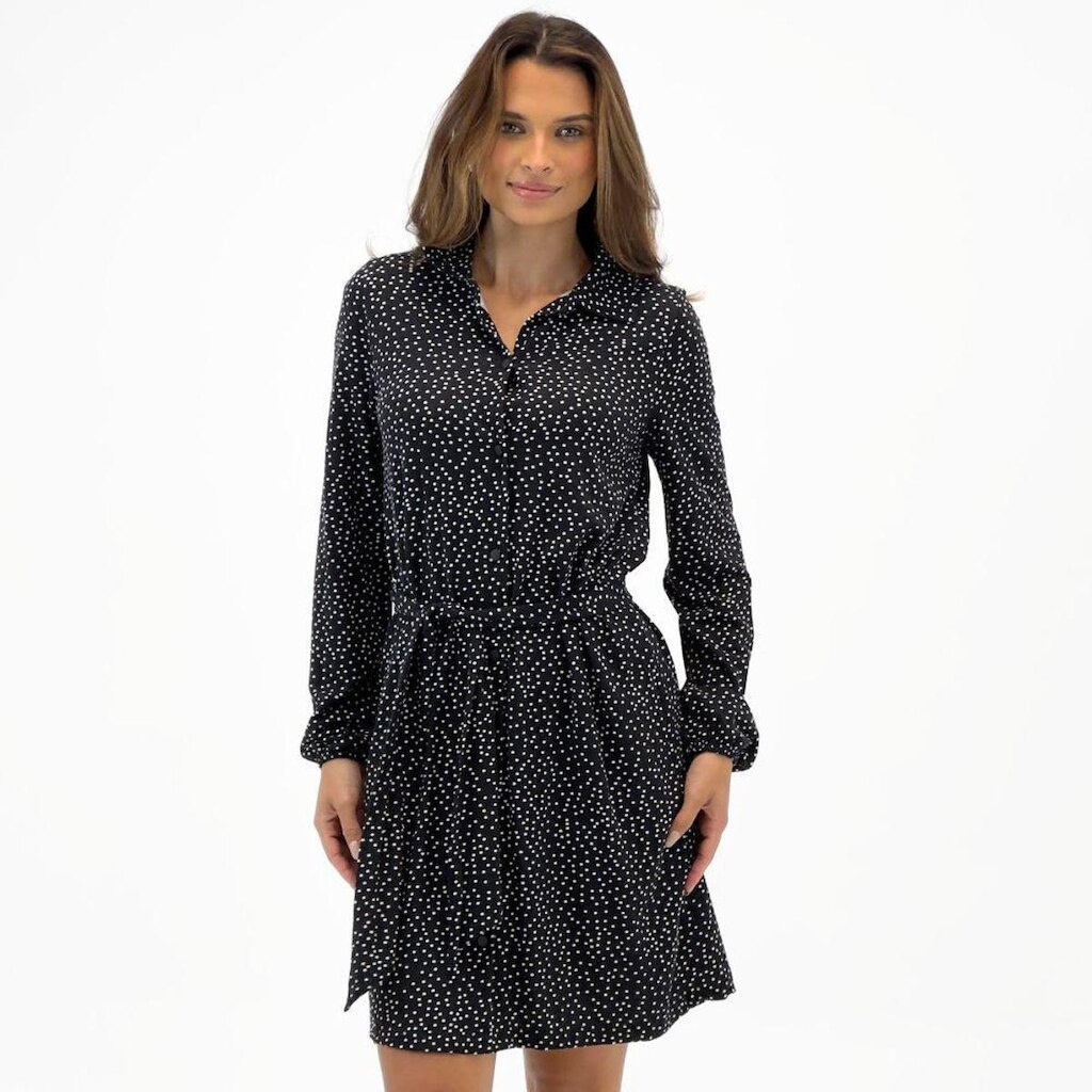 Vestido Endless Poá Curto Manga Longa em Malha com Cinto Feminino