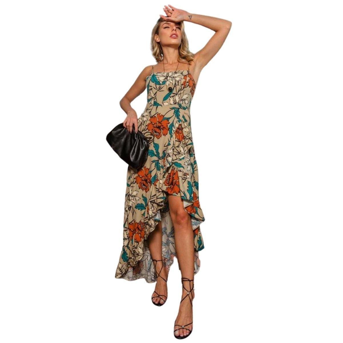 Vestido Estampado Midi Transpassado Mullet Nó Costas c/ Plus Size - Verde Menor preço em Vestido Estampado Midi Transpassado Mullet Nó Costas c/ Plus Size - Verde