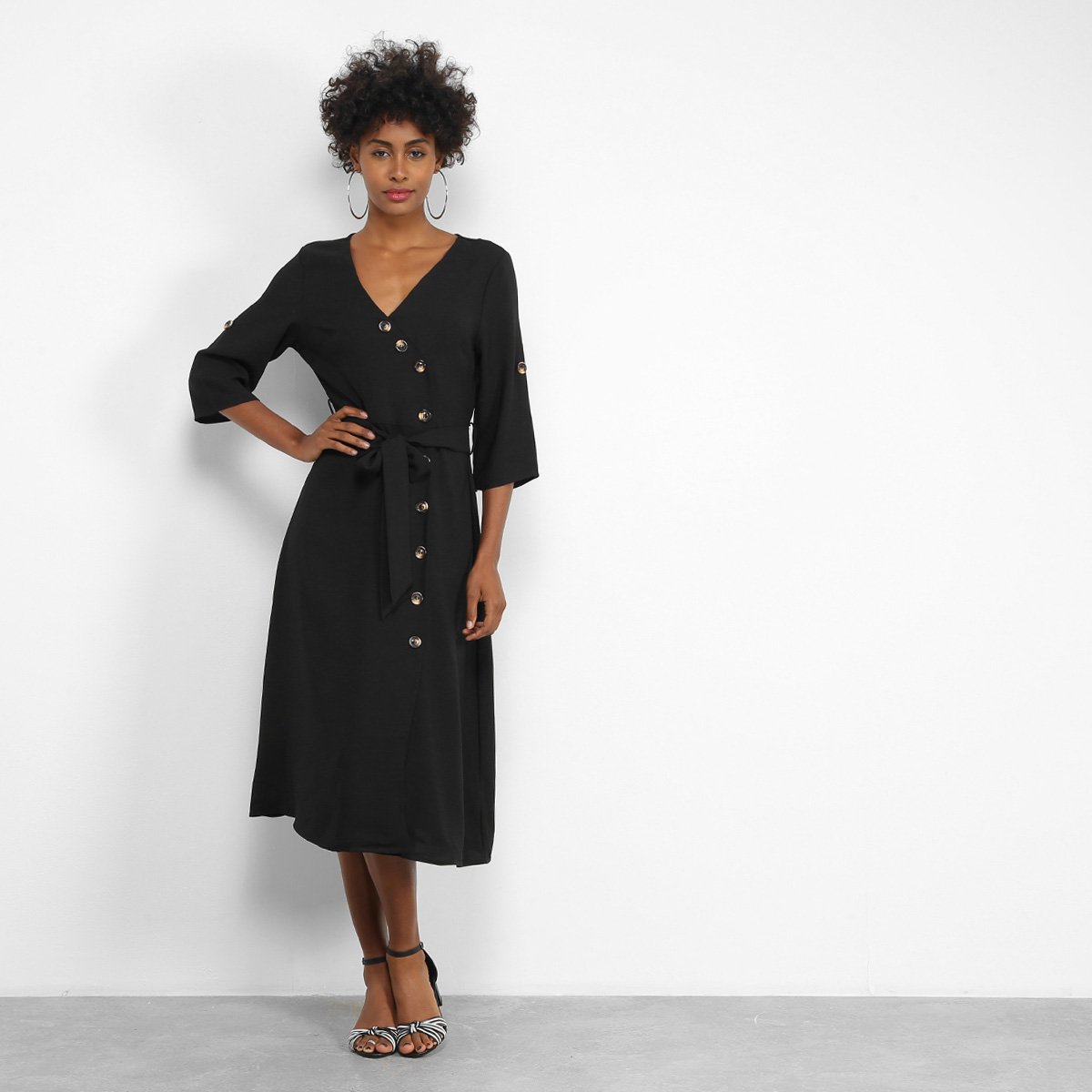 Vestido Facinelli Midi Laço Frontal - Preto Menor preço em Vestido Facinelli Midi Laço Frontal - Preto