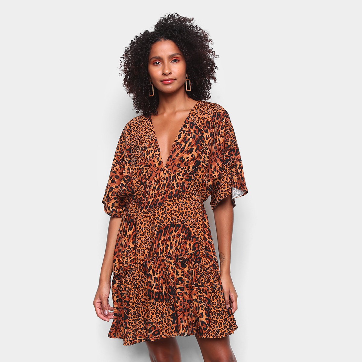 Vestido Farm Curto Costela De Onça - Amarelo Menor preço em Vestido Farm Curto Costela De Onça - Amarelo