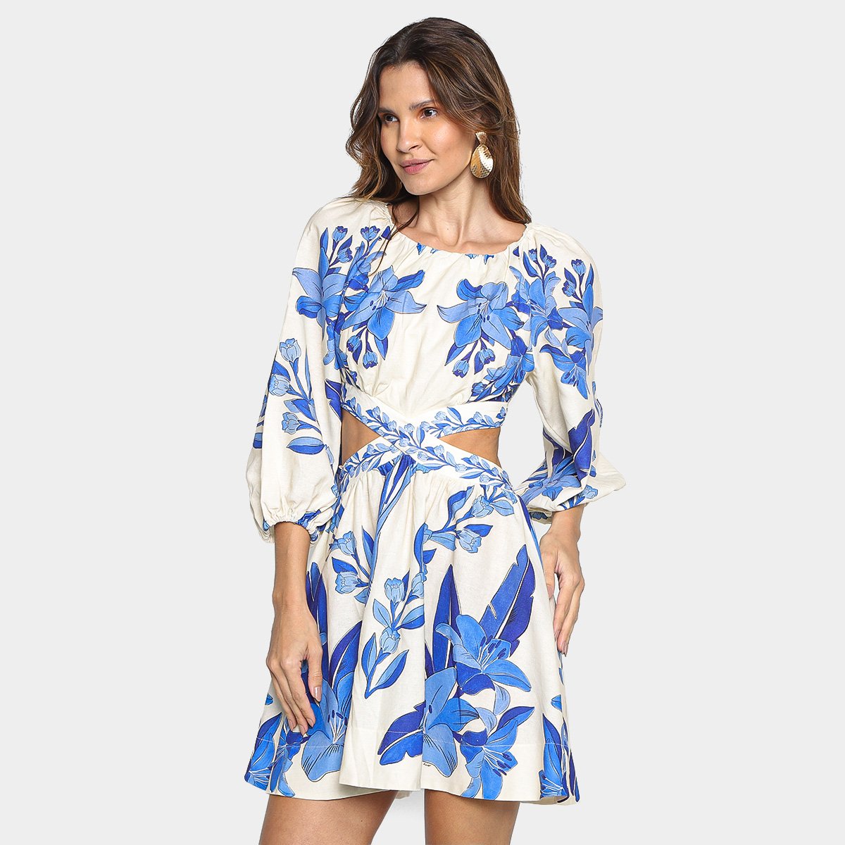 Vestido Farm Curto Leveza Tropical Manga 3/4 Menor preço em Vestido Farm Curto Leveza Tropical Manga 3/4