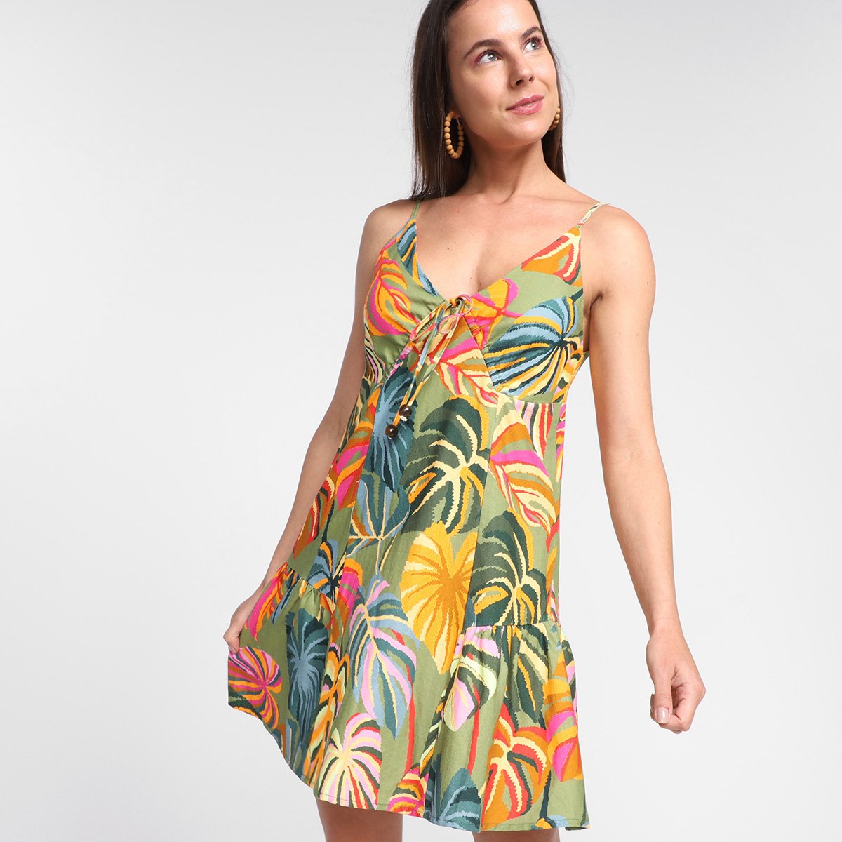 Vestido Farm Curto Samba de Folha - Estampado Menor preço em Vestido Farm Curto Samba de Folha - Estampado