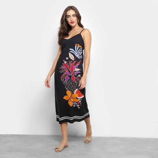 Vestido Farm Midi Salada De Fruta - Preto