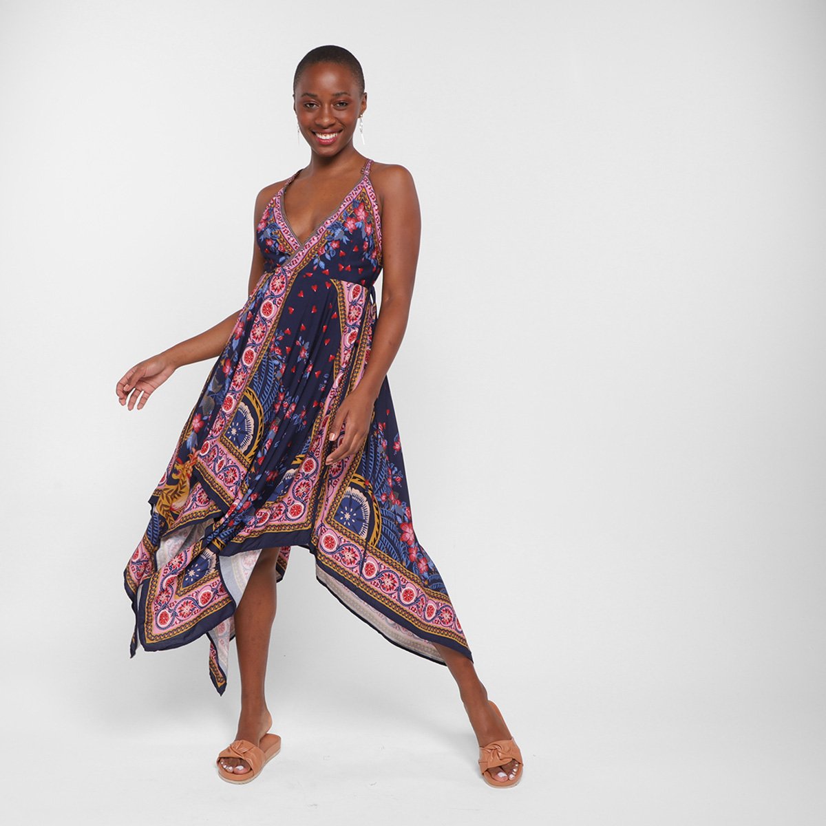 Vestido Farm Midi Transpasse Selva Das Onças - Estampado Menor preço em Vestido Farm Midi Transpasse Selva Das Onças - Estampado