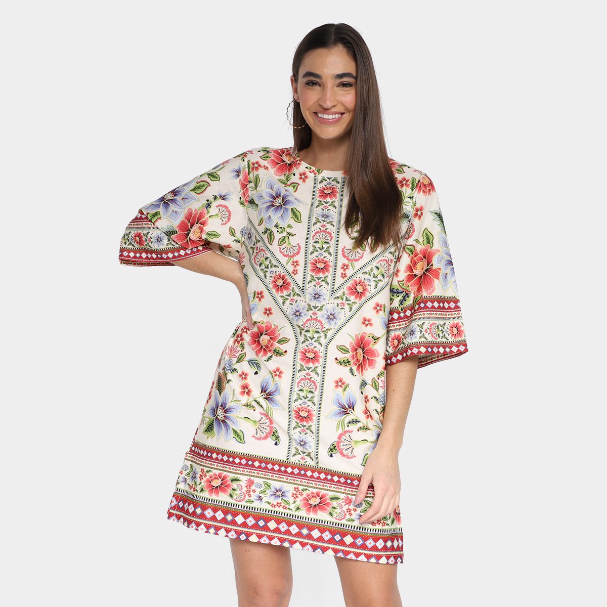 Vestido Farm T-Shirt Curto Tapete De Abacaxi - Estampado Menor preço em Vestido Farm T-Shirt Curto Tapete De Abacaxi - Estampado