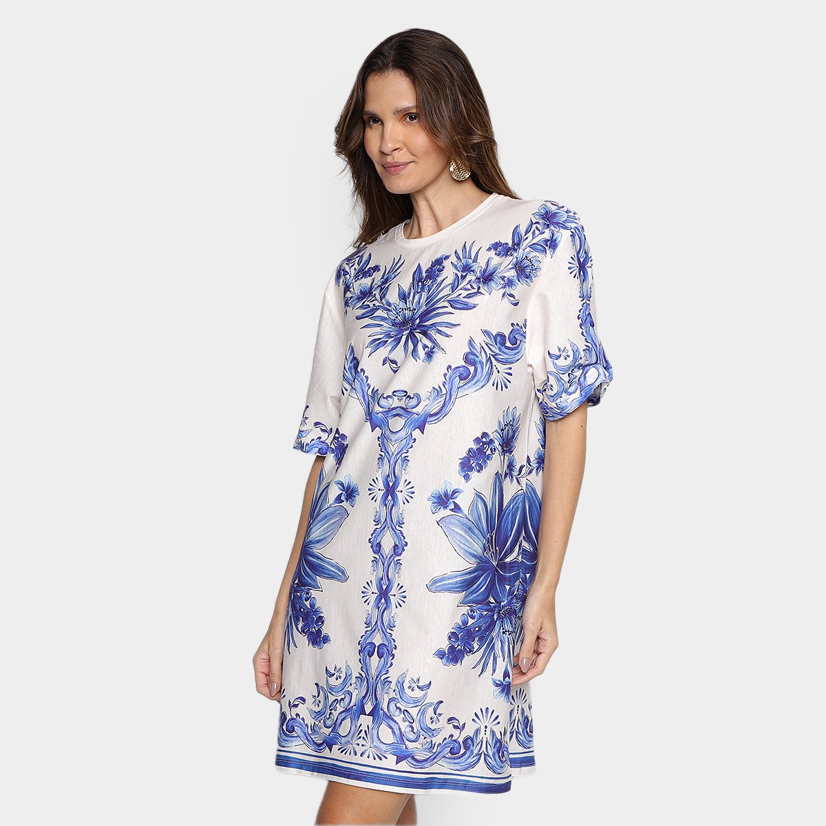 Vestido Farm T-Shirt Lenço Azulejo Menor preço em Vestido Farm T-Shirt Lenço Azulejo