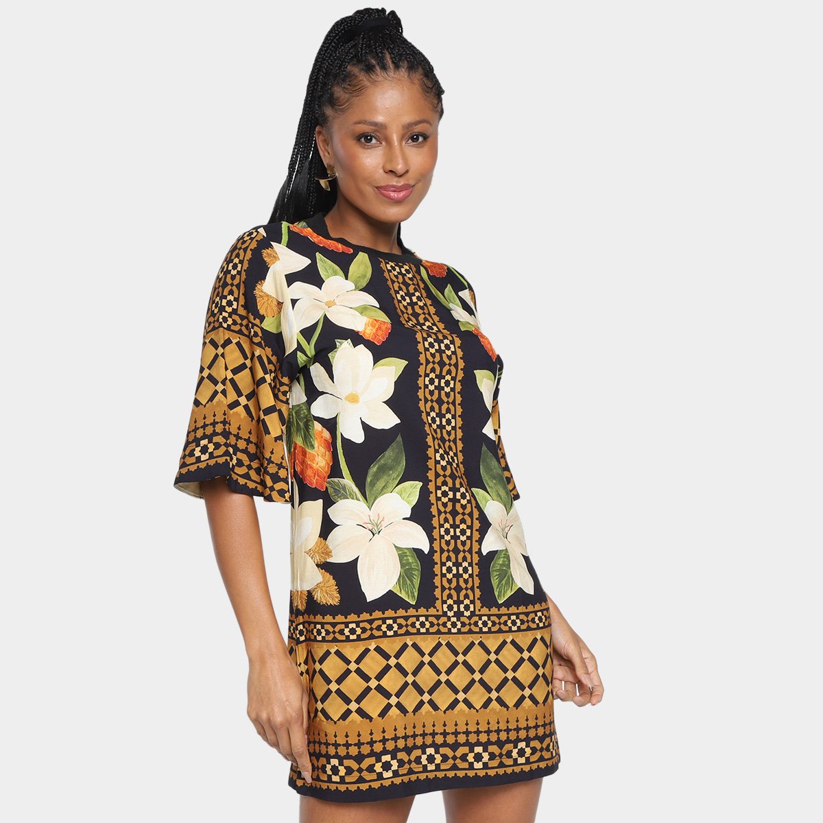Vestido Farm T-Shirt Lenço Floral Biriba Menor preço em Vestido Farm T-Shirt Lenço Floral Biriba