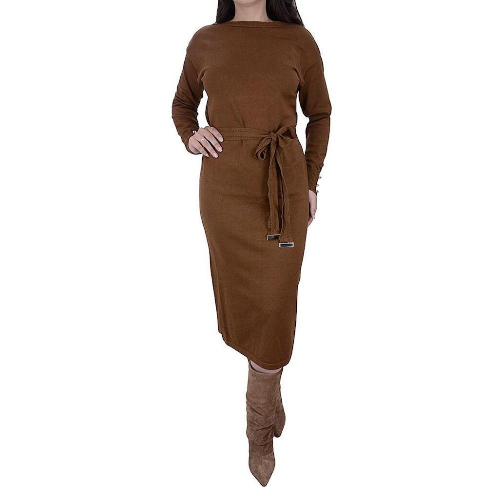 Vestido Feminino Alpelo Midi Tricot Marrom Gianduia - 510004