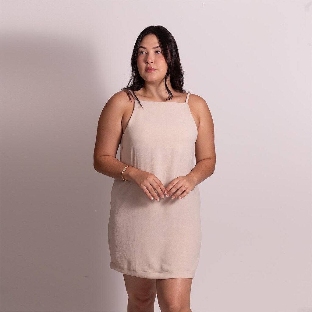 vestido feminino crepe casual tecido duna costas abertas alcinha regulavel basico