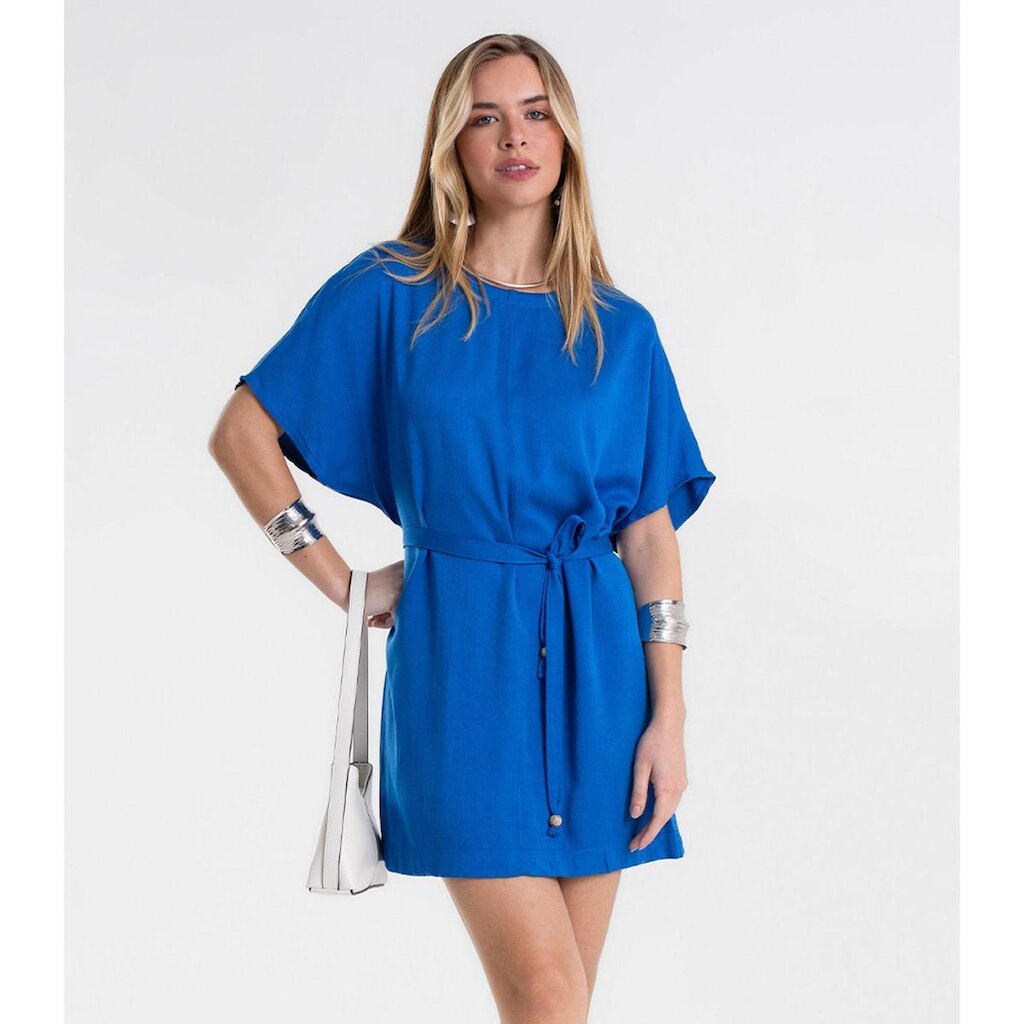 Vestido Feminino Curto Com Cinto Viscose Endless Azul