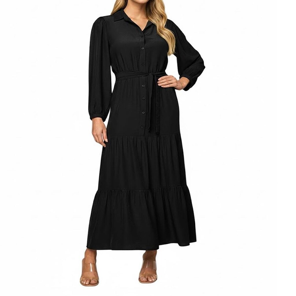Vestido Feminino Lado Avesso Long Midi Com Faixa Preta 1276