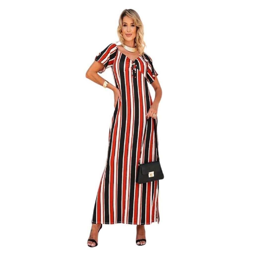 Vestido Feminino Longo Com Bojo Amarração Na Frente