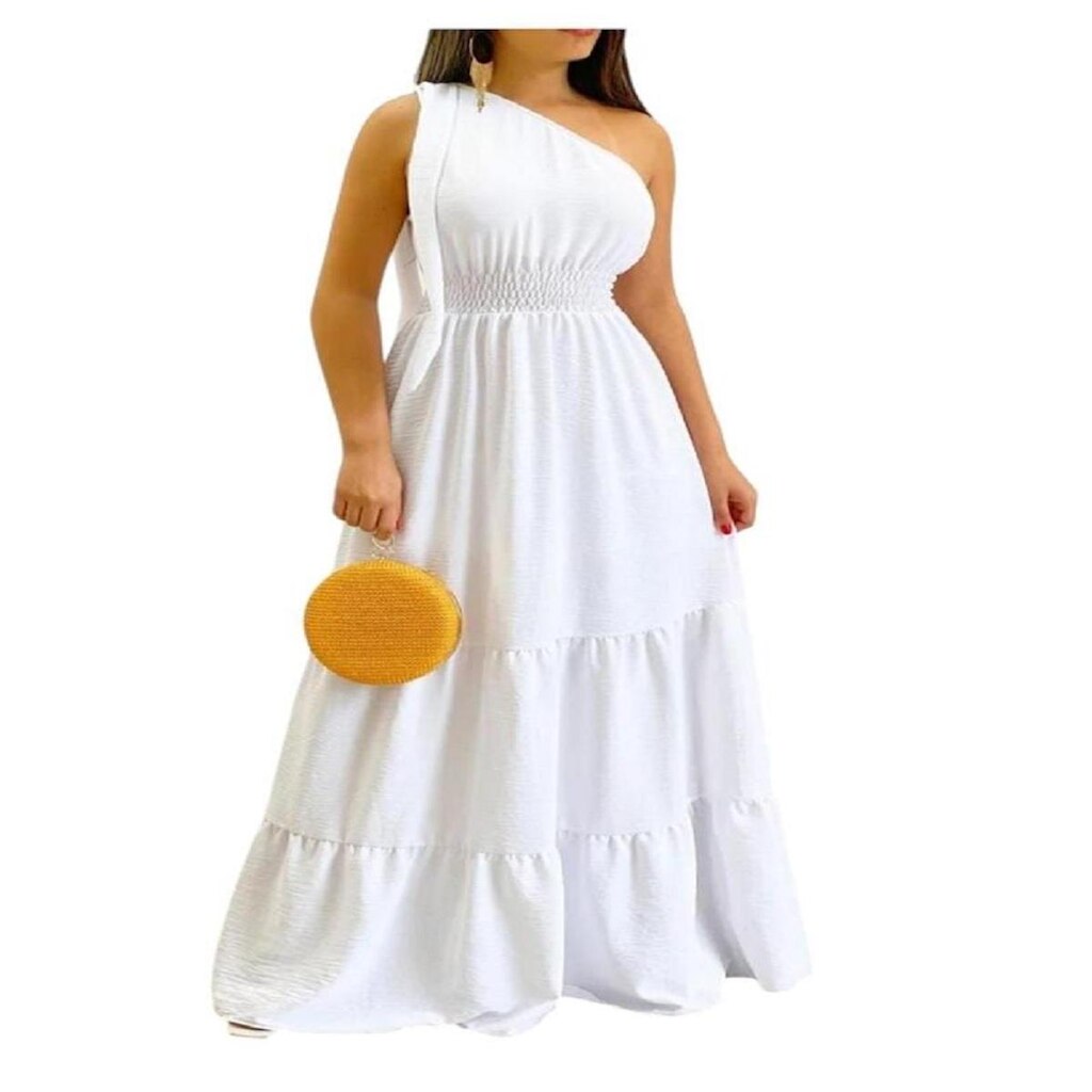 Vestido Feminino Longo De Um Ombro Só Plus Size