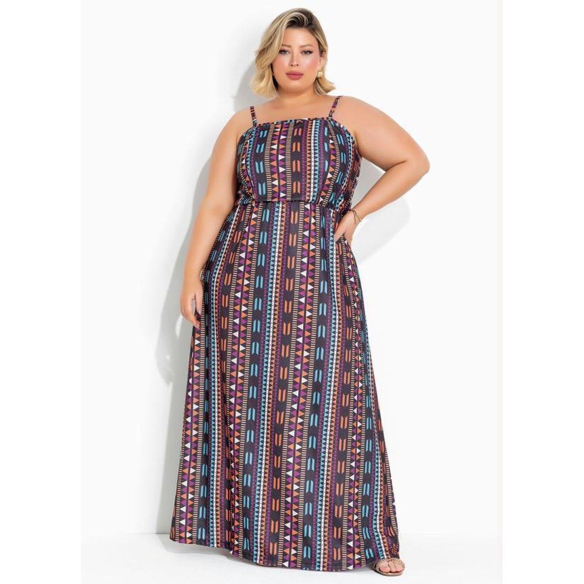 Vestido Feminino Longo Solto em Malha Crepe Plus Size Zattini