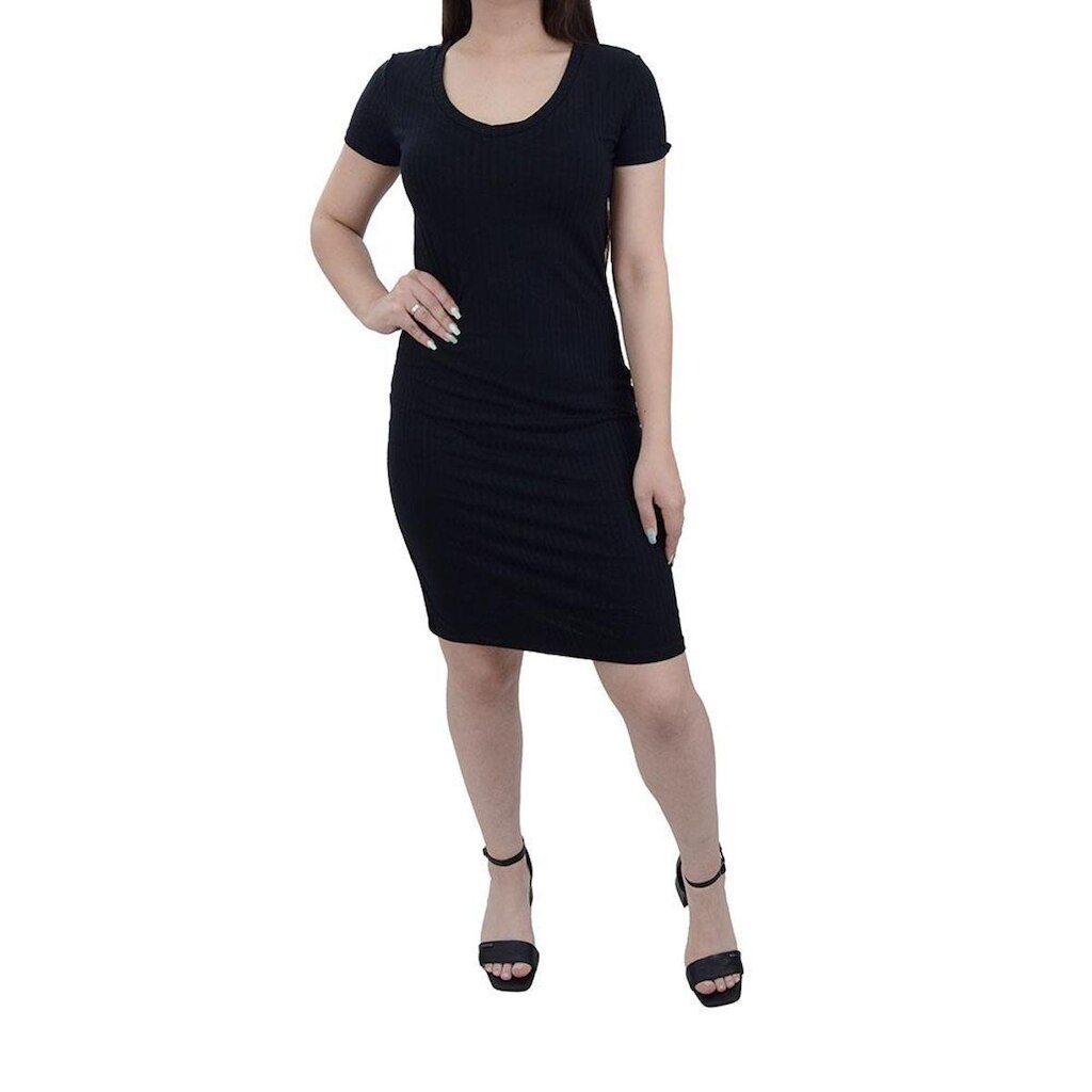 Vestido Feminino Lunender Canelado Preto - 0046