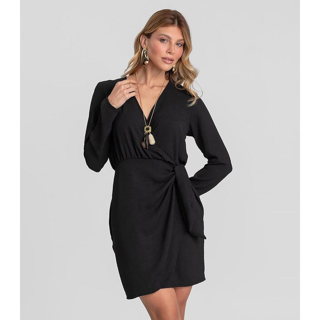 Vestido Feminino Manga Longa Curto Dianna Preto