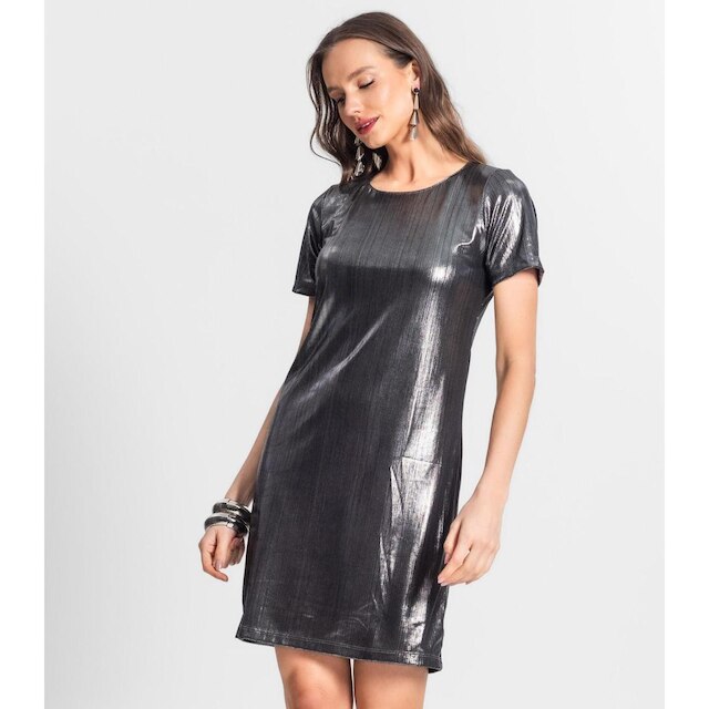 Vestido Feminino Metalizado Endless Cinza