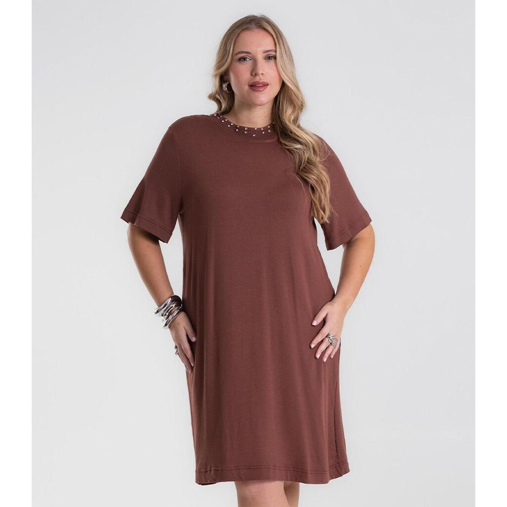 Vestido Feminino Molecotton Plus Size Secret Glam Marrom