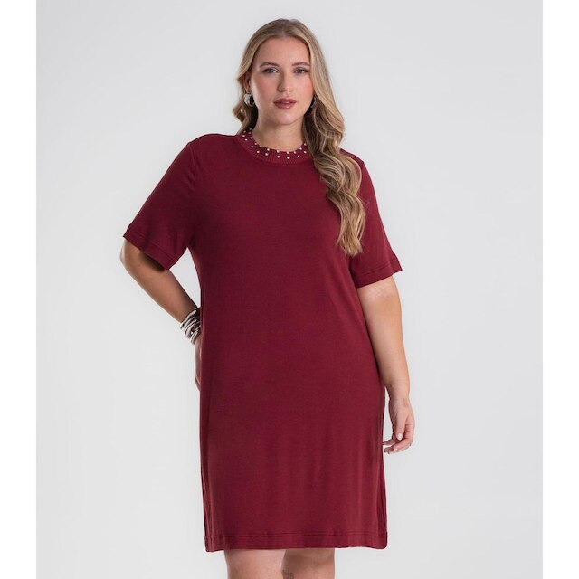 Vestido Feminino Molecotton Plus Size Secret Glam Vermelho