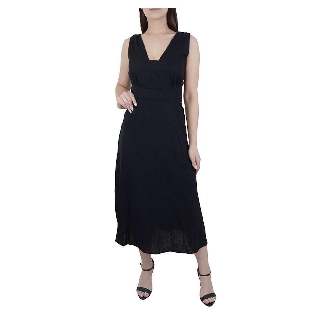 Vestido Feminino Parado no Ar Linho Midi Preto - 720800