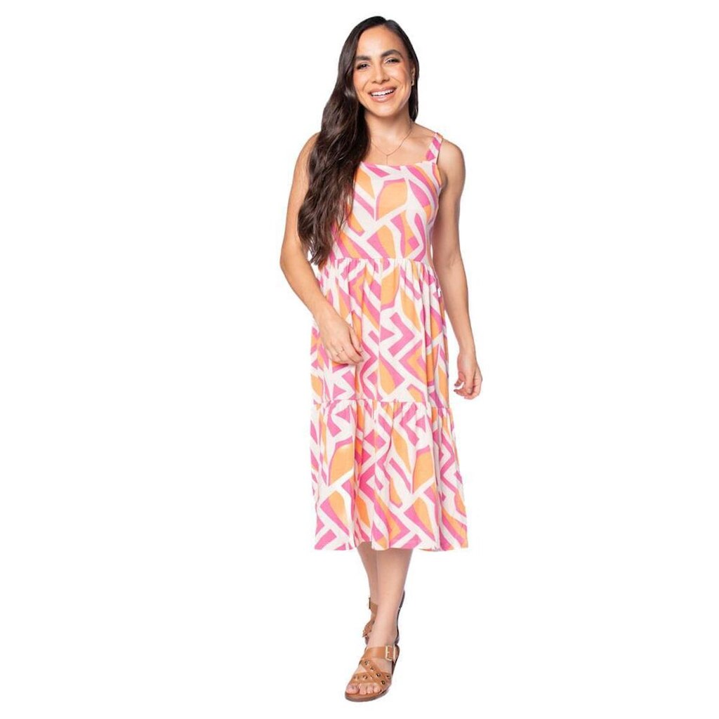 Vestido Feminino Rechsul Estampa Tropical Azul/bege