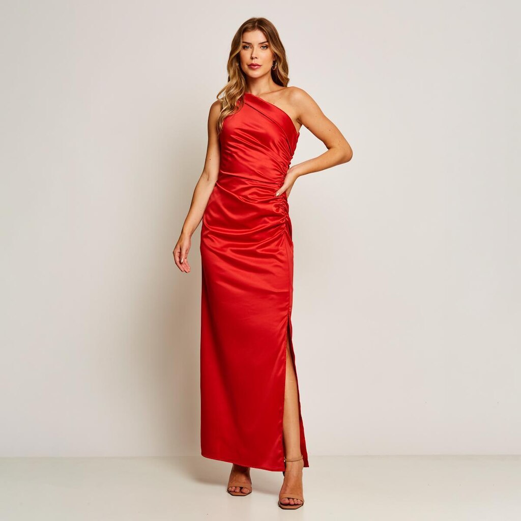 Vestido Festa Cetim Longo Liso Miss Joy 7471 Feminino
