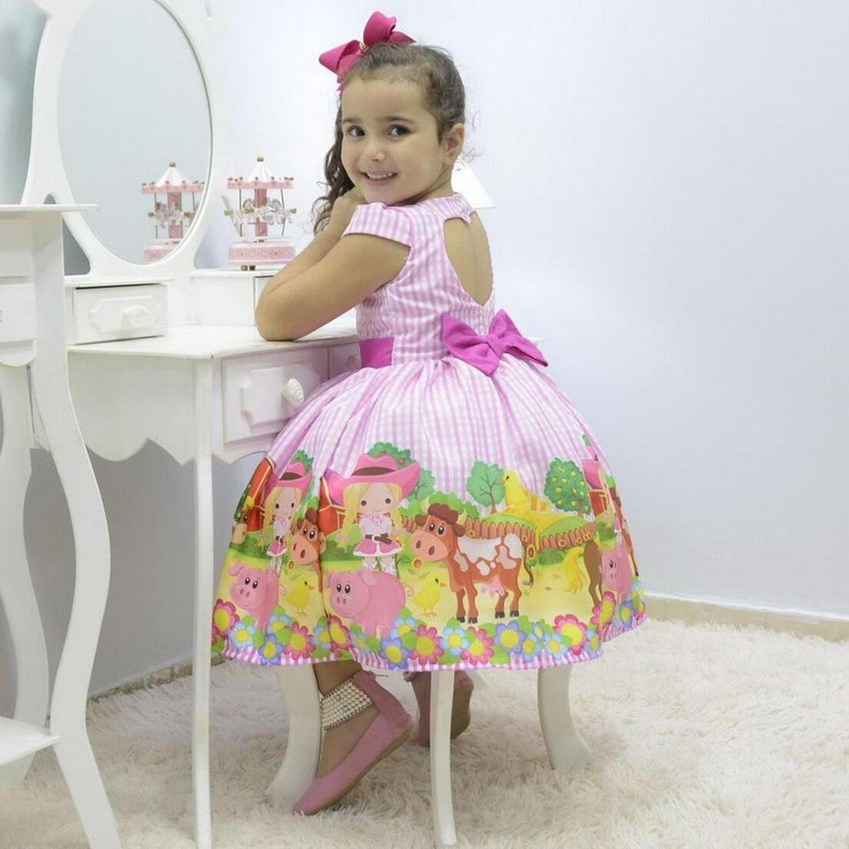 Vestido festa infantil tema fazendinha xadrez rosa Zattini