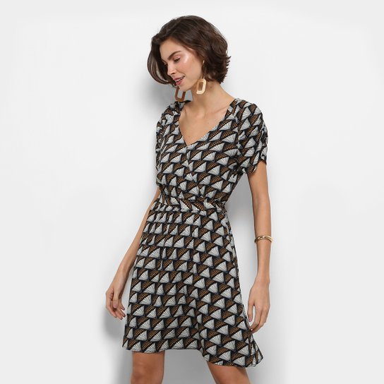 Vestido Fiya Lady Evasê Curto Estampado - Preto