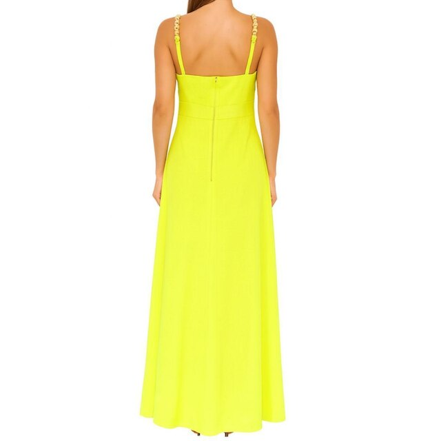 Vestido FMF Longo Neon Alças com Detalhe em Pérolas Elegância e Conforto