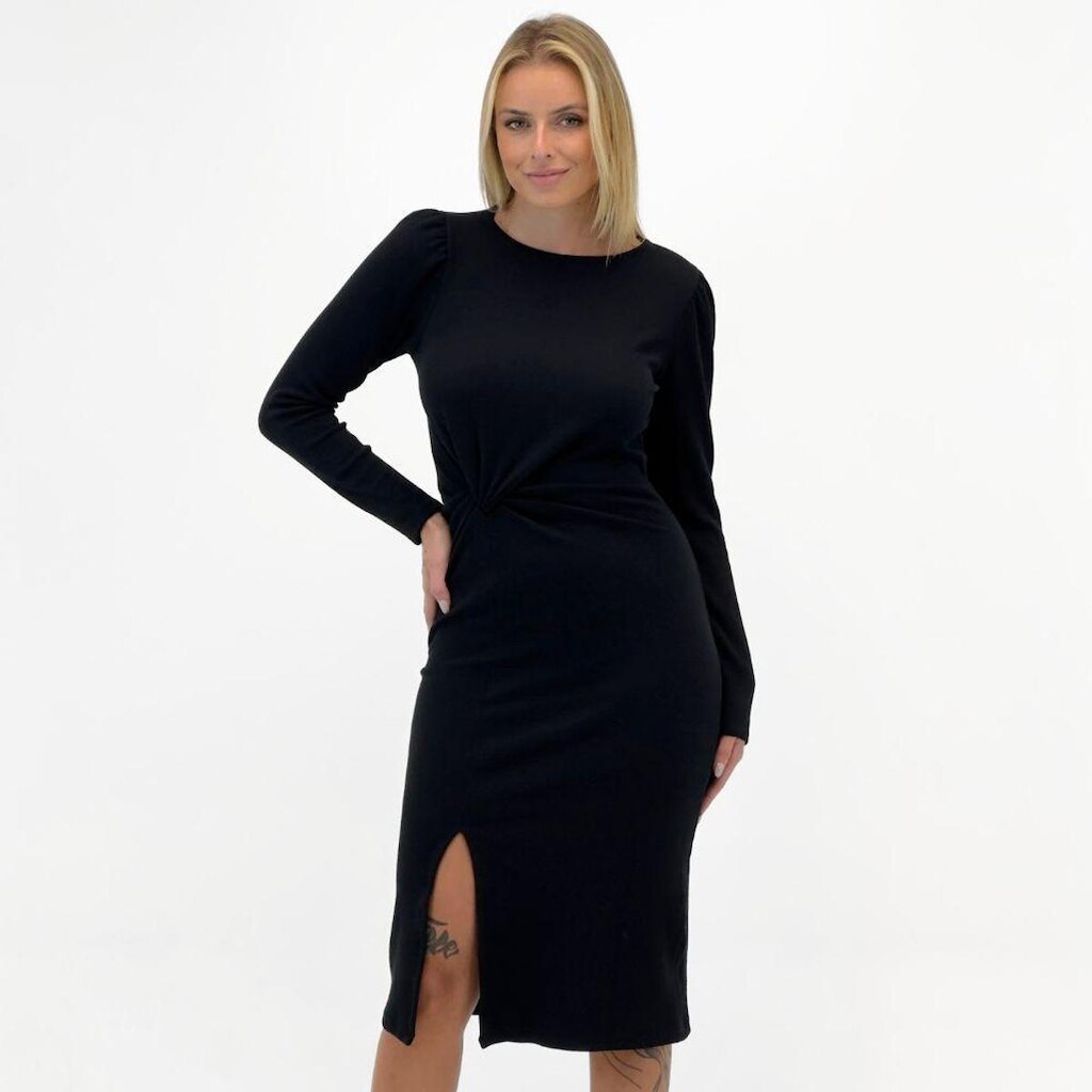 Vestido Formitz Midi Manga Longa Gola Redonda Feminino