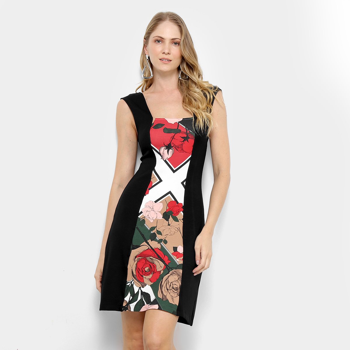 Vestido Forum Evasê Curto Estampado - Vermelho+Verde Menor preço em Vestido Forum Evasê Curto Estampado - Vermelho+Verde